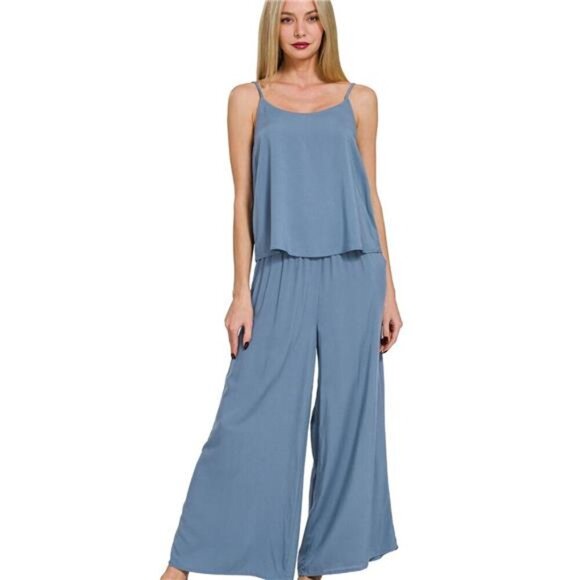 Zenana Woven Cami & Pants Set - Picture 1 of 3